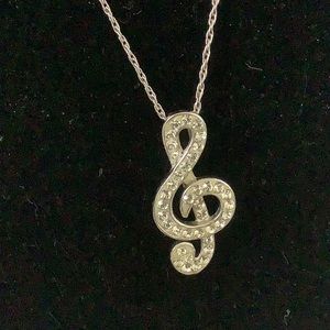 Sterling Silver Music Treble Clef Pendant Necklace